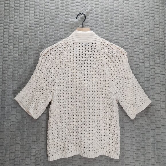 Liz Claiborne White Pointelle Crochet Cardigan-Sz S - Picture 4 of 7